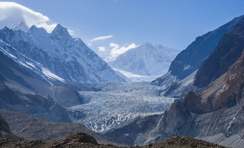 Scenic view of snowcapped mountains against sky