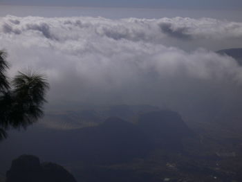 Scenic view of mountains against cloudy sky