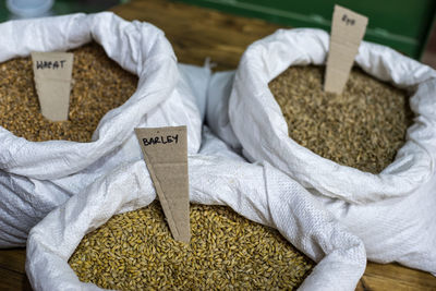 High angle view of wheat for sale at market stall