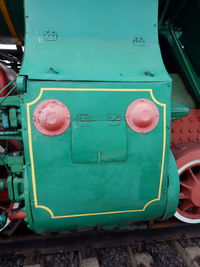 Close-up of train on railroad track