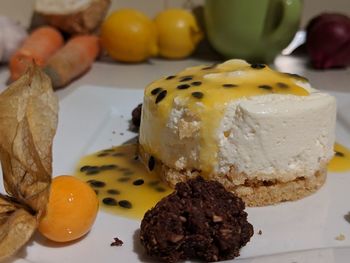 Close-up of cake in plate on table