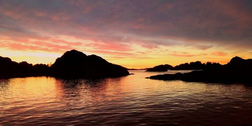 Scenic view of lake against sky at sunset