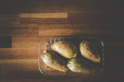 High angle view of fruit in bowl on table