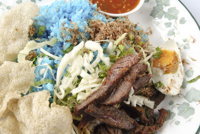 High angle view of meal served in plate