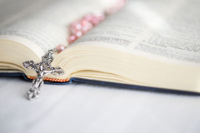 Close-up of open book on table