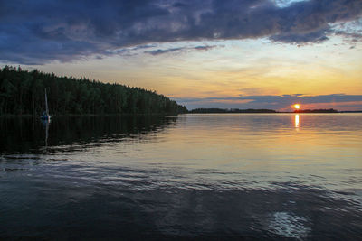 Scenic view of lake against sky at sunset