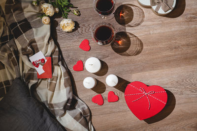 High angle view of christmas decorations on table