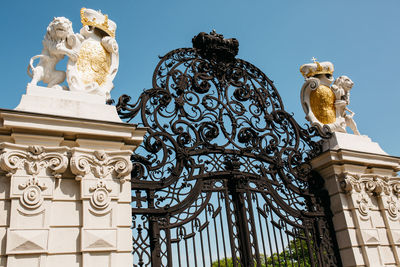 Low angle view of statue against sky