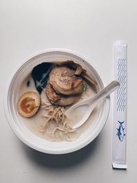 High angle view of meal served on table