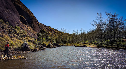 River amidst trees against clear sky