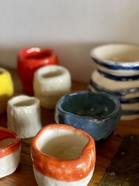 Close-up of containers on table