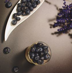 High angle view of fruits in bowl on table