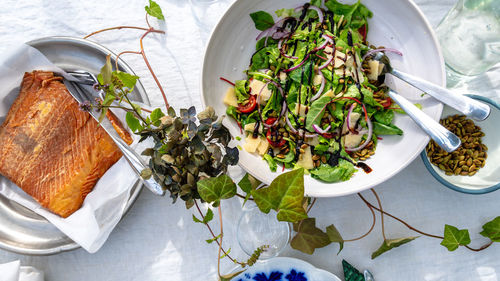 High angle view of meal served in plate