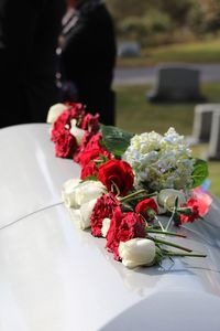 Close-up of rose bouquet on table