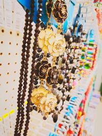 Low angle view of decoration hanging on ceiling at market