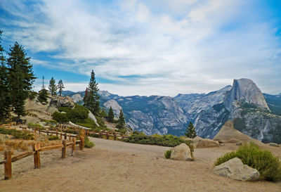 Scenic view of landscape and mountains against sky