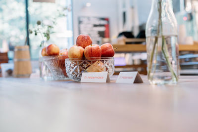 Close-up of fruits in glass on table