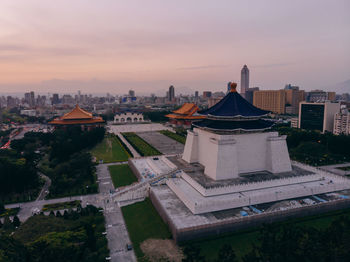 High angle view of buildings in city