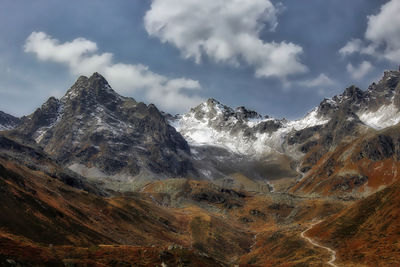 Scenic view of snowcapped mountains against sky