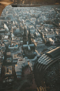 High angle view of buildings in city