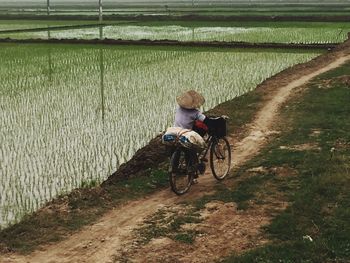 Man riding motorcycle on road