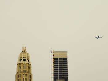 Low angle view of buildings against clear sky