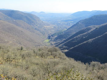 High angle view of valley against sky