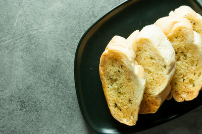 High angle view of breakfast served on table