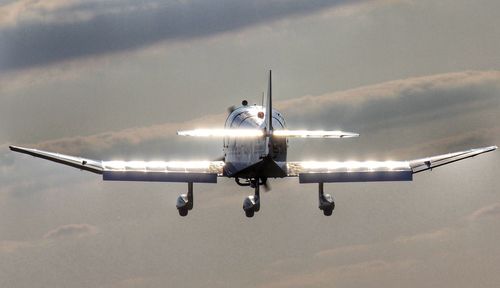 Low angle view of airplane in sky