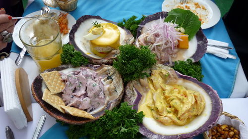 High angle view of food on table