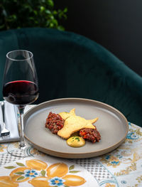 Close-up of food in plate on table