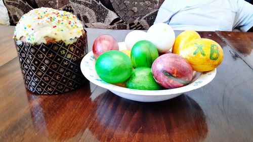 High angle view of fruits in bowl on table