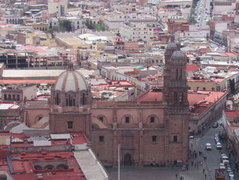 High angle view of buildings in city