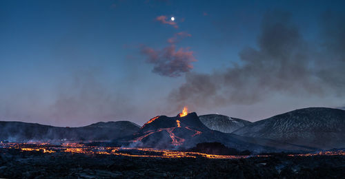 Geldingadalir and fagradalsfjall erupting volcano in reykjanes unesco geopark in iceland