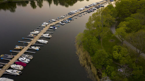 Aerial view over royal park and canal in stockholm