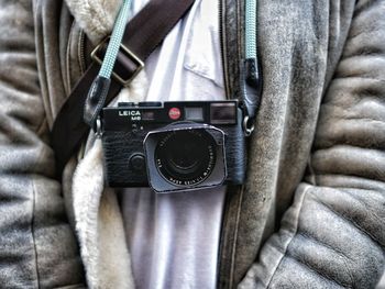 Close-up of man photographing