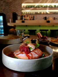 Close-up of food on table