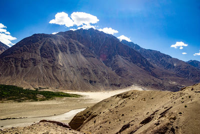 Scenic view of landscape and mountains against sky