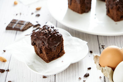 Close-up of cake in plate on table