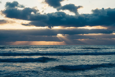 Scenic view of sea against cloudy sky
