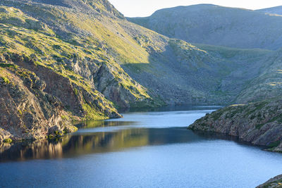 Scenic view of lake by mountains