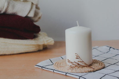 Close-up of illuminated candle