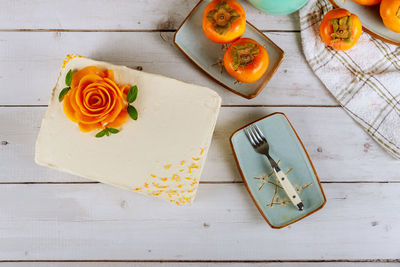 High angle view of roses on table