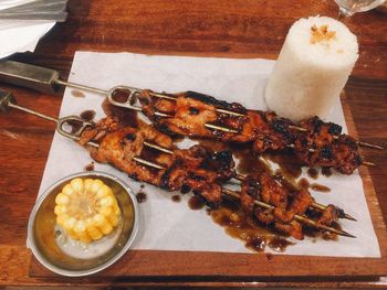 High angle view of food on table