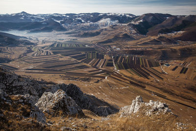 High angle view of mountain range