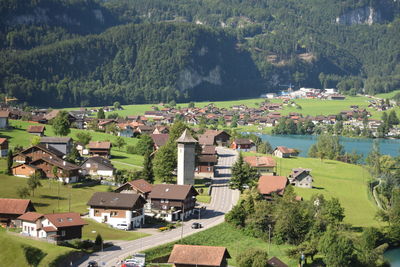 High angle view of townscape against sky