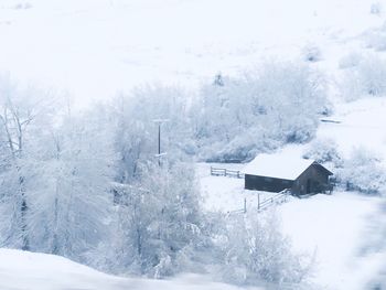 Snow covered landscape against sky