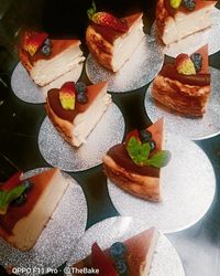 High angle view of dessert on table