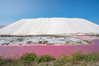 Scenic view of desert against clear blue sky