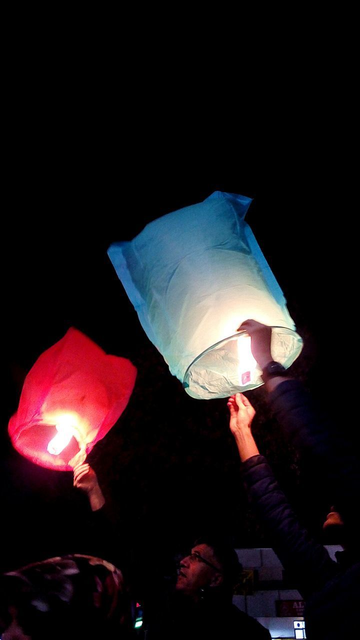 CLOSE-UP OF ILLUMINATED LANTERN AGAINST SKY